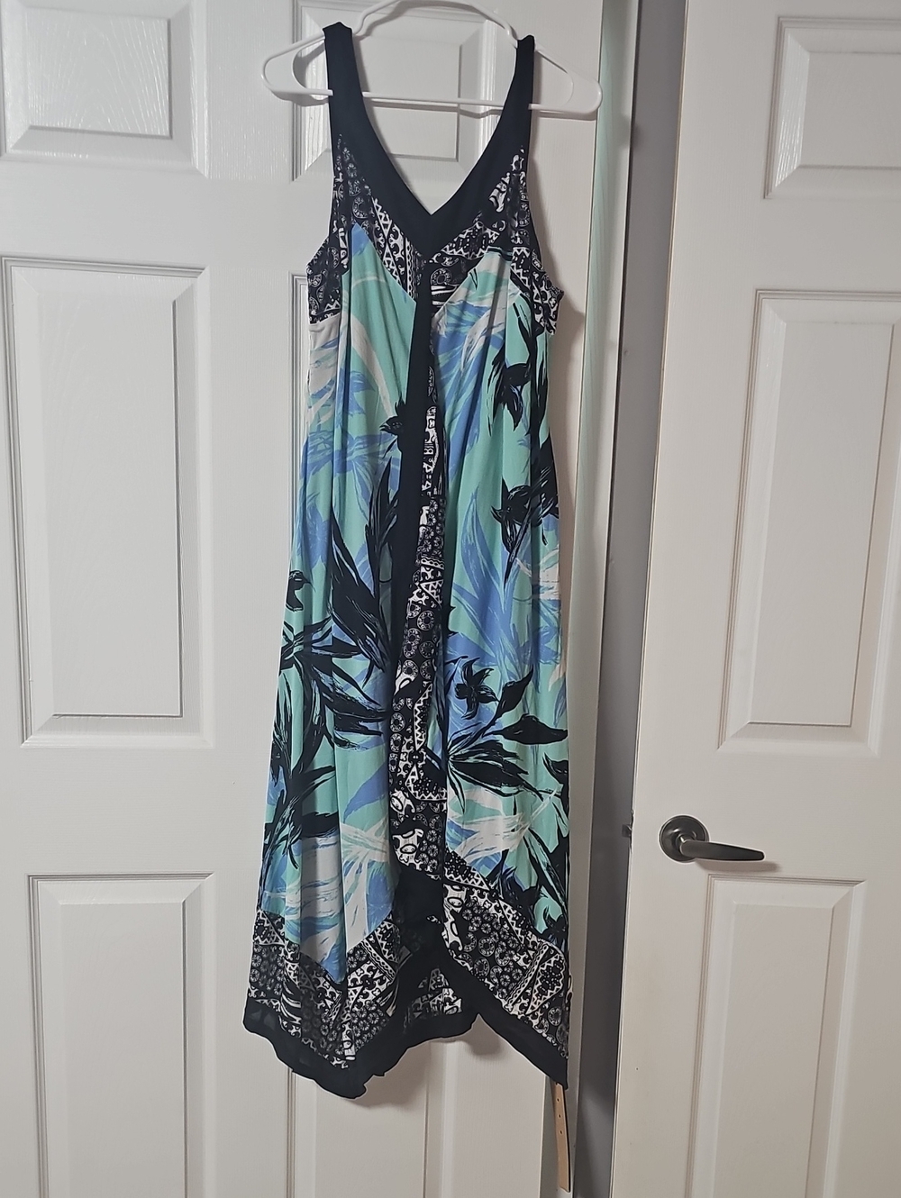 Style & Co. Sleeveless V-Neck Maxi Dress in Mint, Blue & Black